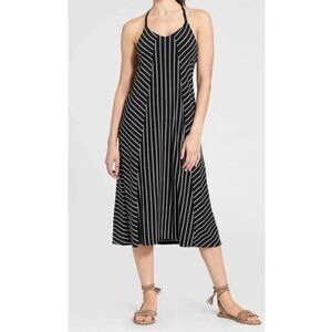 Athleta Black Stripe Mix Swing Athleisure Travel Dress Size Medium